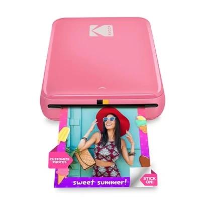 Image of KODAK Step Instant Smartphone Photo Printer Portable Mini Color Wireless Mobile Zink 2x3 Inch Sticky Back Photos Bluetooth Compatible with iOS &amp; Android Devices Fun Editing App Pink