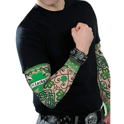 Image of (4 Sleeves) St Patricks Day Tattoo Sleeves Irish Costume Accessory Adults Ireland Fancy Dress