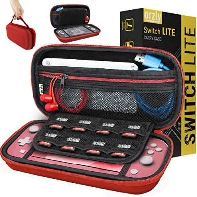 Image of Carry Case for Nintendo Switch Lite (2019 Model) Protective Hard shell Portable Travel with storage Accessories &amp; Game Cartridges (Red)