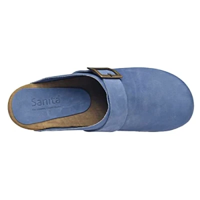 Image of Sanita Urban Mule Clog Original Handmade Wooden Leather for Women Sustainable Materials Dove Blue 8 UK