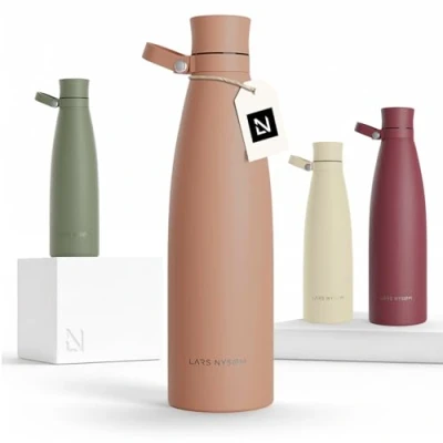 Image of LARS NYSØM Stainless Steel Insulated Water Bottle 25oz 34oz Thermo Flask for Hot and Cold Beverages Leakproof Drinking (Blush Rose, 1000ml)
