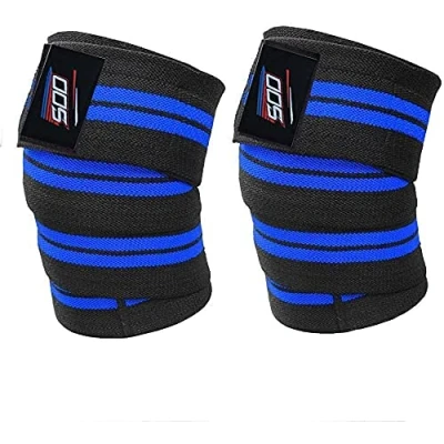 Image of SOO Knee Wraps weight lifting straps heavy duty Elasticated Support for Squatting. Powerlifting guard. Bands CrossFit, Gym, Pain, WOD, Cross Training. men, women.