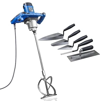 Image of Hyundai Electric Paddle Mixer, 1600w / 1.6kw Plaster Mixing Tool, 230v/240v, 4m Power Cable, 990rpm Speed, 5 Piece Trowel Set, Multi Purpose &amp; 3 Year Warranty