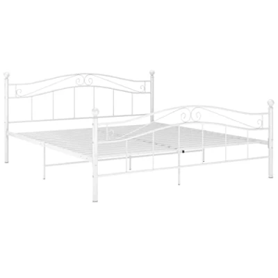 Image of vidaXL White Metal Bed Frame, Super King 180x200 cm, Modern Style, Powder Coated Material, Sturdy and Comfortable with Assembly Required