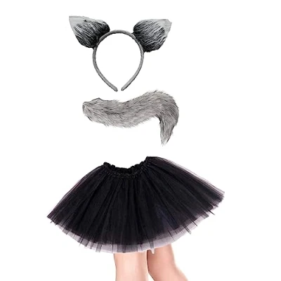 Image of Lizzy Ladies ANIMAL Fancy DRESS Tutu with EARS BOW TAIL SET for Halloween, Hen Party Outfit Skirt (Wolf Costume)