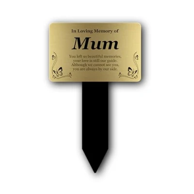 Image of OriginDesigned Mum Memorial Remembrance Plaque Stake GOLD &amp; Black, Waterproof, Outdoor, Grave Marker, Tribute, Plant Marker