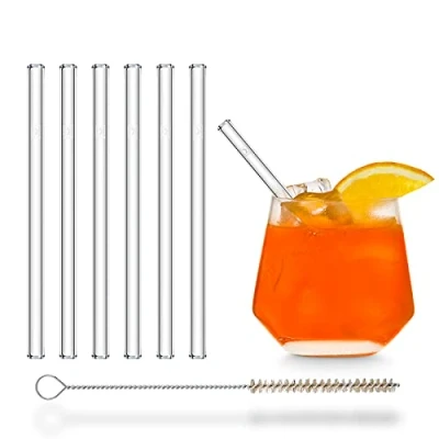 Image of Halm Glass Straws 6 Inch Short Drinking Reusable pcs + Plastic Free Cleaning Brush Dishwasher Safe Eco Friendly Made in Germany Perfect for Tumbler, Cocktails