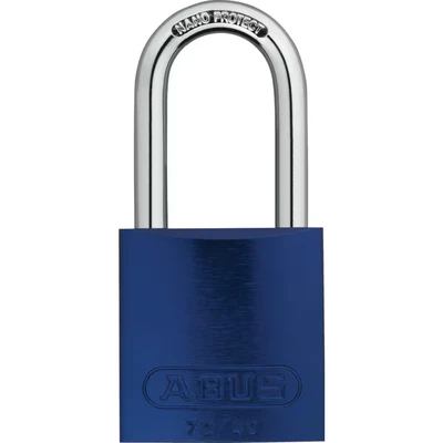 Image of ABUS padlock 72/40HB40 with high shackle lightweight titanium material corrosion protection including 2 keys security level 6 blue