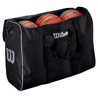 Image of Wilson Unisex 6 Basketball Travel Bag, Black/Silver, One Size UK