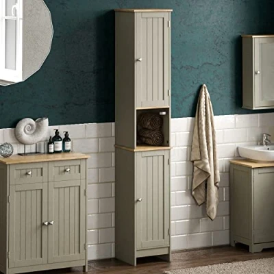 Image of Bath Vida Priano Bathroom 4 Drawer Floor Standing Cabinet Unit Storage Wood, Grey &amp; Oak