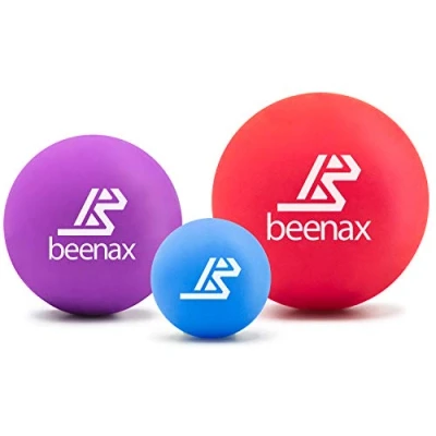 Image of Beenax Lacrosse Massage Ball (Set of 3) Trigger Point, Myofascial Release, Plantar Fasciitis, Deep Tissue, Yoga, Pilates, Rehab, Physio Shoulders, Neck, Back, Foot, Body