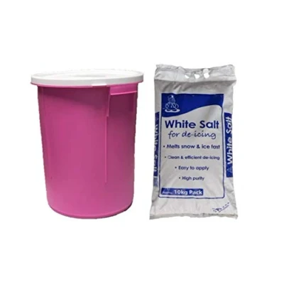 Image of KetoPlastics 25L Pink GRIT BIN with 10KG White Rock Salt ICE Snow