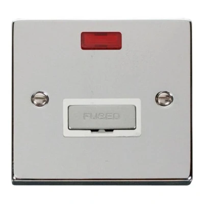 Image of Click Scolmore Decorative 13 A Ingot Fused Connection Unit with Neon Polished Chrome White VPCH753WH