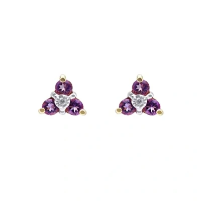 Image of Ivy Gems 9ct Yellow Gold Amethyst &amp; Diamond Flower Stud Earrings