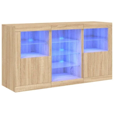 Image of vidaXL Sonoma Oak Sideboard with RGB LED Lights Modern Storage Cabinet Doors and Ample Space Household Essential
