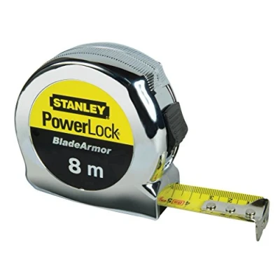 Image of STANLEY 0 33 527 Powerlock Tape with Blade Armor, 8m Metric Only , Silver/ Black