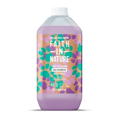 Image of Faith In Nature Natural Lavender Dog Shampoo, Vegan &amp; Cruelty Free, No SLS,Silicones or Parabens, Deep Cleansing, For Dirty Dogs, 5L Refill Pack