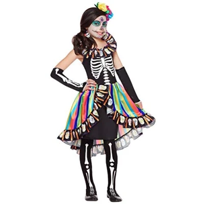 Image of Forever Young Girls Sugar Skull Kids Day Of The Dead Costume Halloween Fancy Dress (4 6 years)