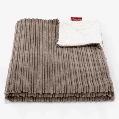 Image of Lounge Pug Cord Sherpa Fleece Throw Blanket Mocha Brown Soft Cosy for Sofa and Bed
