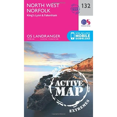 Image of Landranger Active 132 North West Norfolk, King&#039;s Lynn &amp; Fakenham Map With Digital Version