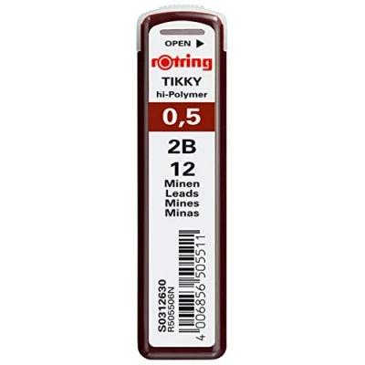 Image of rOtring Lead Refills Hi Polymer for Fine Mechanical Pencils 0.50mm 2B, 12 Leads