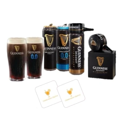 Image of Guinness Ultimate Bundle Gift Set Nitrosurge Device 6 Cans: 2x Draught, 0.0, Pint Glass: 1x Original &amp; 0.0