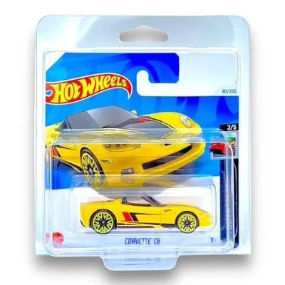 Image of Hot Wheels Corvette C6 (Yellow &amp; Black) 2/5 HW Roadsters 2024 40/250 (Short Card) COMES IN A GENUINE KLAS CAR KEEPER PROTECTOR CASE HTD20