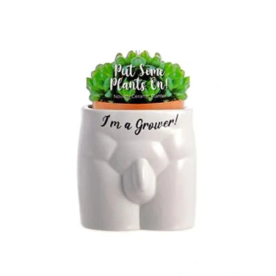 Image of Boxer Gifts Grower Novelty Body Shaped Plant Pot Funny Rude Home Décor Gift, Ceramic, White,Black, One Size