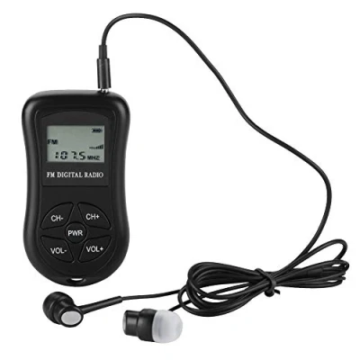 Image of Digital Portable FM Radio, LCD Display Personal Mini Radio with Earphones Lanyard Pocket Handheld Headphones, for Gym Sports
