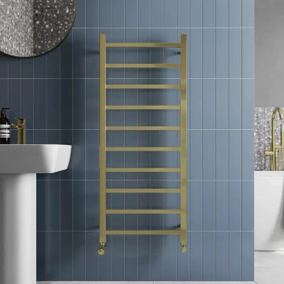 Image of Solaro Square Bar Heated Towel Radiator Brushed Brass 1200 x 500mm
