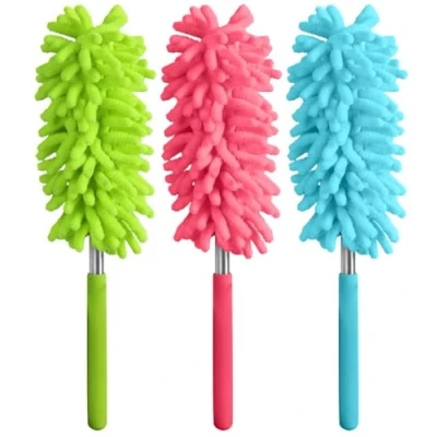 Image of Fackelmann Telescopic Duster, Small, Function Head 12.5x6cm, Handle Maximum 63cm, Total Length 75.5cm, Soft Microfibre Material with Plastic Handle, Pink Blue or Green