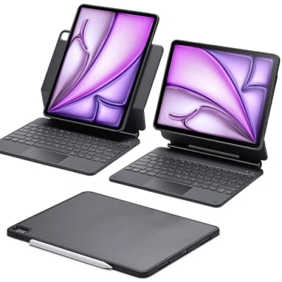 Image of ESR iPad Air 13 Inch Keyboard (M2, 2024), Case with Keyboard, Easy Set Magnetic Stand, Portrait/Landscape Mode, Removable Multi Touch Trackpad, Rebound 360 Series, Black