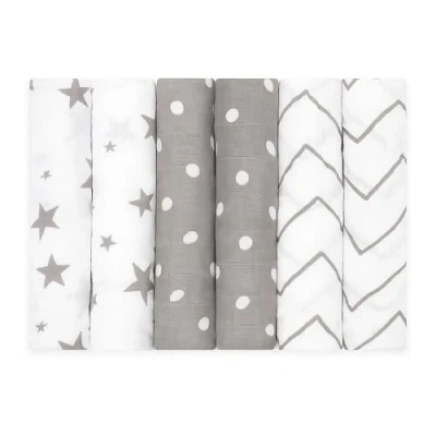 Image of Bloomsbury Mill Muslin Cloths For Baby Soft 100% Organic Cotton Squares Muslins Pack of 6 Large Burp Essentials Newborn Grey &amp; White 70x70cm