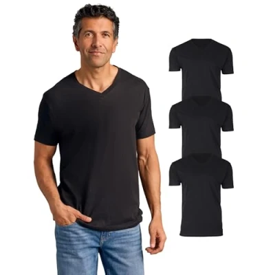 Image of True Classic Men&#039;s V Neck Short Sleeve T Shirt, 3 Pack Black, 2XL