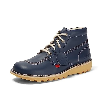 Image of Kickers Unisex Vegan Kick Hi Classic Ankle Boots Plant Based Material Extra Comfortable Added Durability Premium Quality, Navy Blue, 6 UK