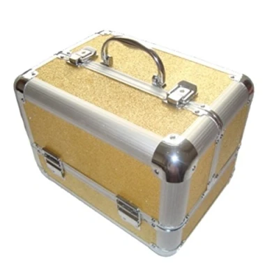 Image of Sparkly Glitter Aluminium Beauty Make up Vanity Case Box Nail hair (GOLD)