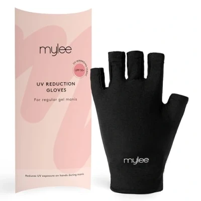 Image of MYLEE UV Reduction Gloves for Gel Nails Pack of Two Black Fingerless Nail with UPF 50+ High tech Protection to Shield Skin During Manicures Lamp