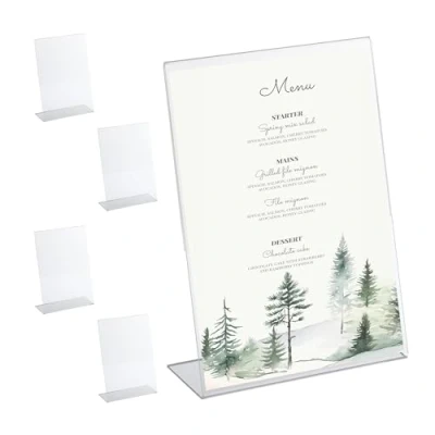 Image of Relaxdays Table, Set of 5, DIN A4, Stand up Display, for Menu Cards, Advertising, Weddings, Acrylic, Transparent, 30.5 x 21 8 cm