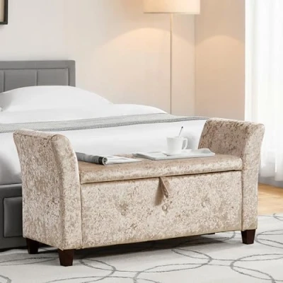 Image of Vida Designs Seville Storage Ottoman, Fabric Chest with Lid, Seat, Stool, Window Bench, Chest, Toy Box, Pouffe, Footstool, Champagne Velvet