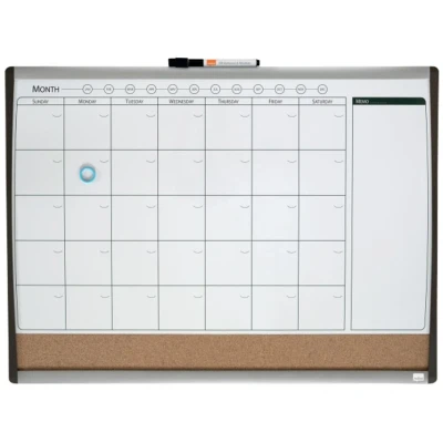 Image of Nobo Small Magnetic Whiteboard Planner With Cork Notice Board, Weekly &amp; Monthly, Arched Frame, Wall Mountable, Home/Office, 585 x 430 mm, 1903813