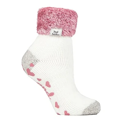 Image of HEAT HOLDERS Womens Fluffy Turnover Cuff Thermal Ankle Slipper Lounge Bed Socks with Non Slip Grips (4 8 uk, 37 42 eur, HHL22)