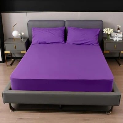 Image of King Size Fitted Sheets Purple Microfiber 25cm Sheet 152x200+25cm (Purple, King)