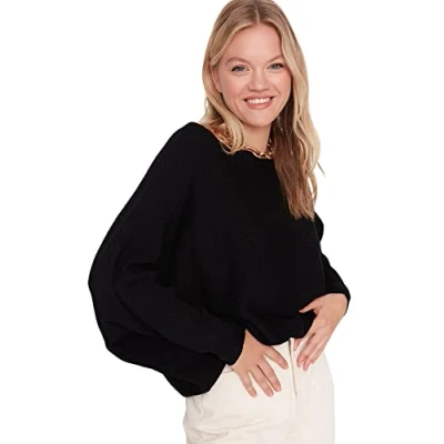 Image of Trendyol FeMan Regular fit Basic Boat Neck Knitwear Sweater Black