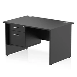 Image of Impulse 1200x800 Desk Black Top Panel End 1x2 Drawer Fixed Ped