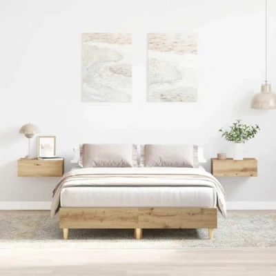 Image of vidaXL Bed Frame No Mattress Artisan Oak 120x200 cm Engineered Wood Sturdy and Stylish for Bedroom
