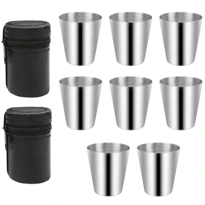 Image of 通用 8 Pcs Stainless Steel Shot Cups Metal Glasses 30ml Mini Portable Wine Glass Travel Cup Camping Drinking Mug Coffee Beer (435yt)