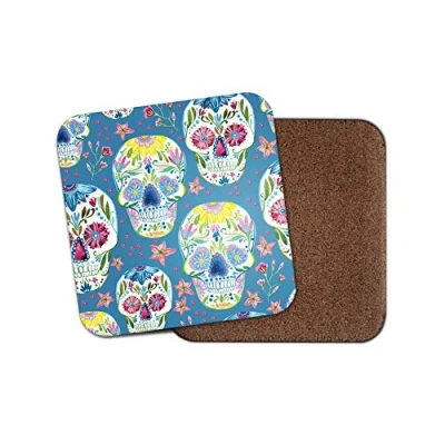 Image of 1 x Flowery Sugar Skulls Drinks Coaster Calavera Mexico Dead Mexican #8492