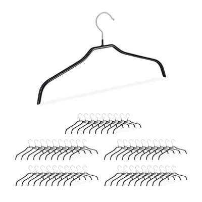 Image of Relaxdays Non Slip Clothes Hangers, 360 Swivel Hooks, Shirt Holders, Metal, 42 cm, Set of 50, Black
