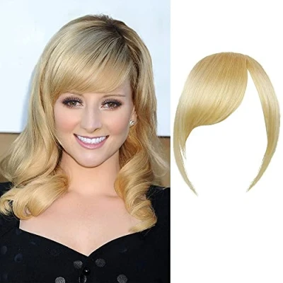 Image of Side Bangs Real Human Hair Clip In Straight Fringe Extensions (Thick with Temple, Blond)