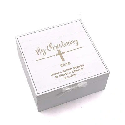 Image of Personalised My Christening White Wooden Keepsake Box Gift